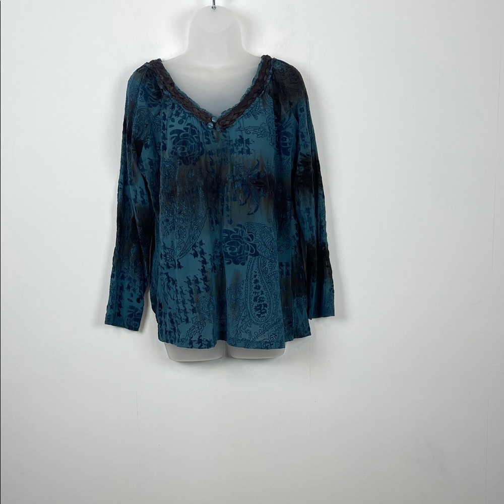 Link Sheer Burnout Button Neckline Long Sleeve Women's 18/20 Pullover Tunic Top